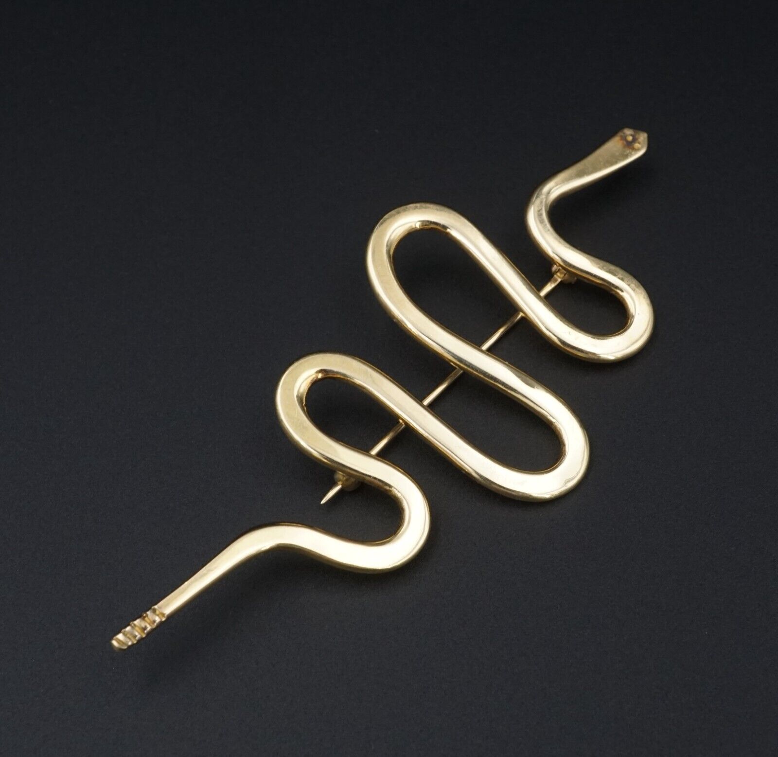 Native American Snake Brooch Pin 18k Yellow Gold Serpent 4", view 3