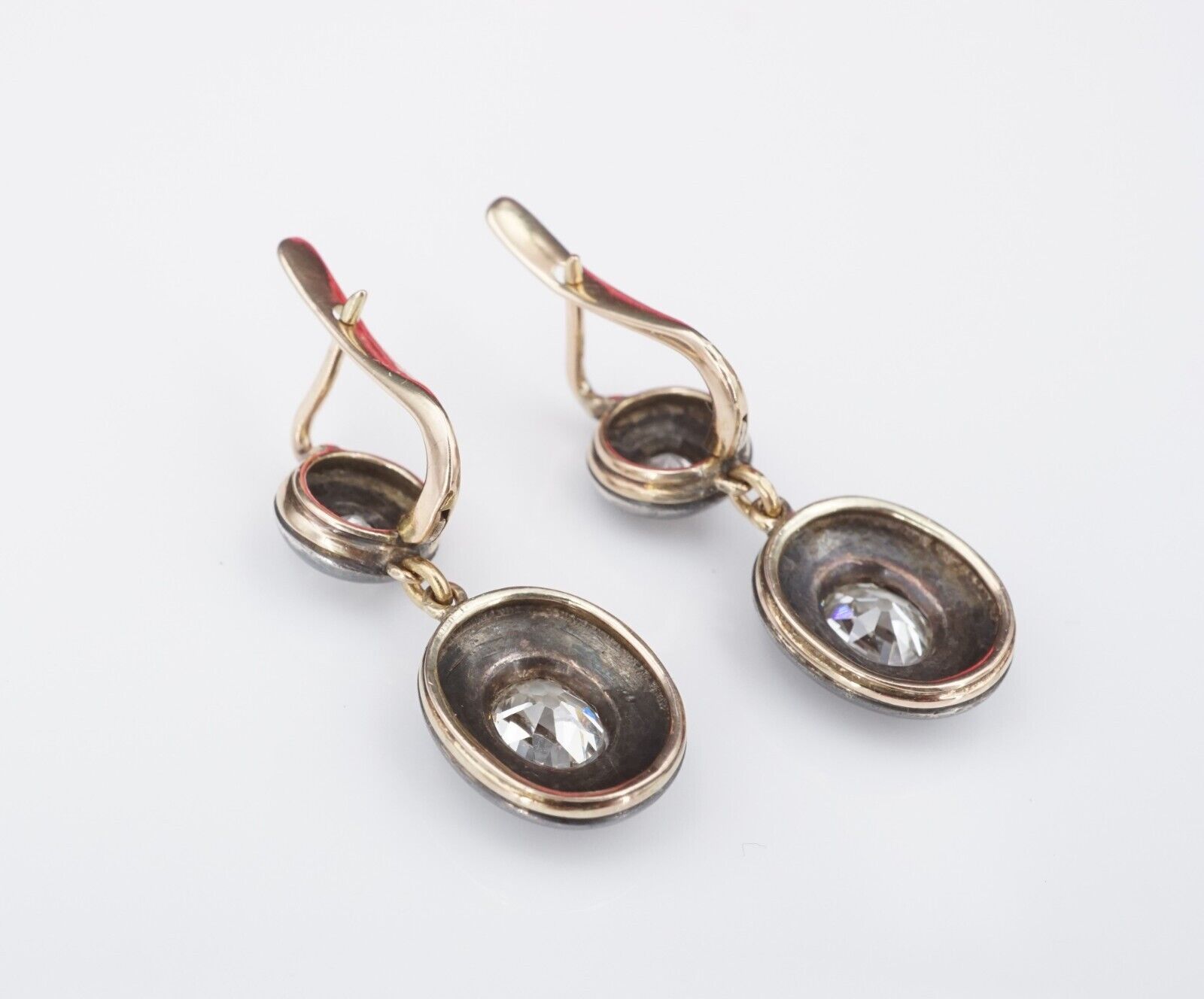 Antique French Yellow Gold Sterling Natural 2ct Diamond Drop Earrings 1", view 4