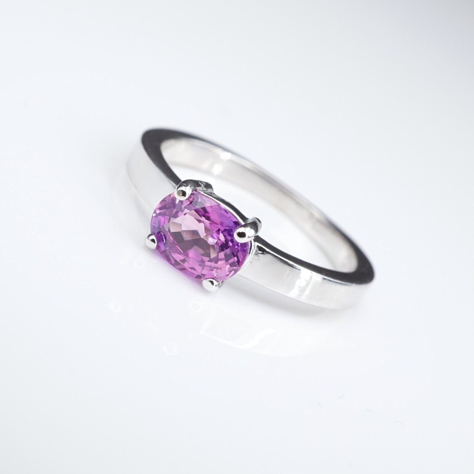 14k White Gold 1.36 ct No Heat Ceylon Pink Sapphire Solitaire Ring Size 7, view 1