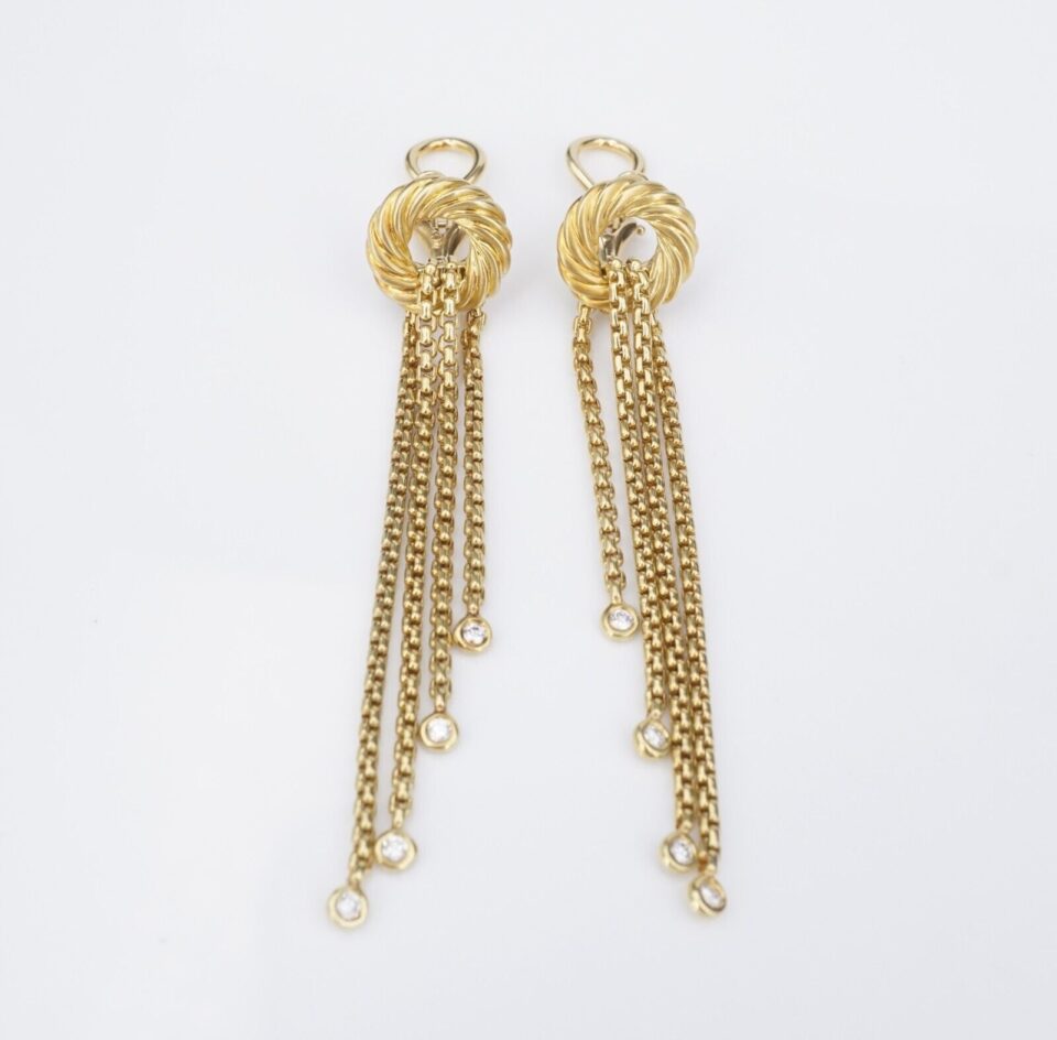 Gold Diamond Dangle Drop Earrings David Yurman EG2418