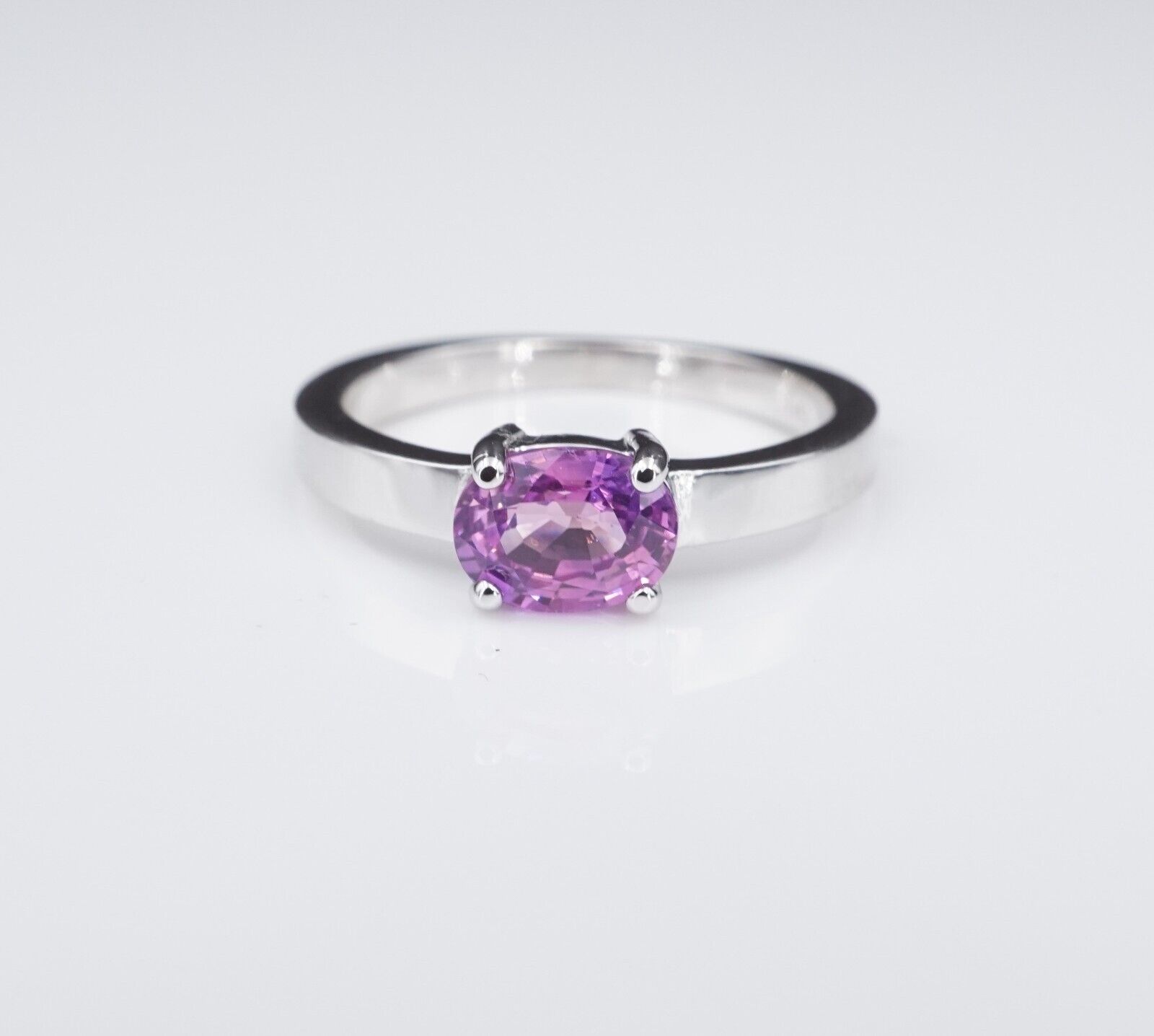 14k White Gold 1.36 ct No Heat Ceylon Pink Sapphire Solitaire Ring Size 7, view 3