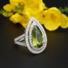 NWOT 14k White Gold Pear 6 carat Peridot Diamond Halo Cocktail Ring Size 7, view 3