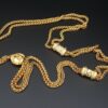 Vintage 1996 Chanel Gold Tone Double Wheat Chain Logo Necklace 42" France, view 3