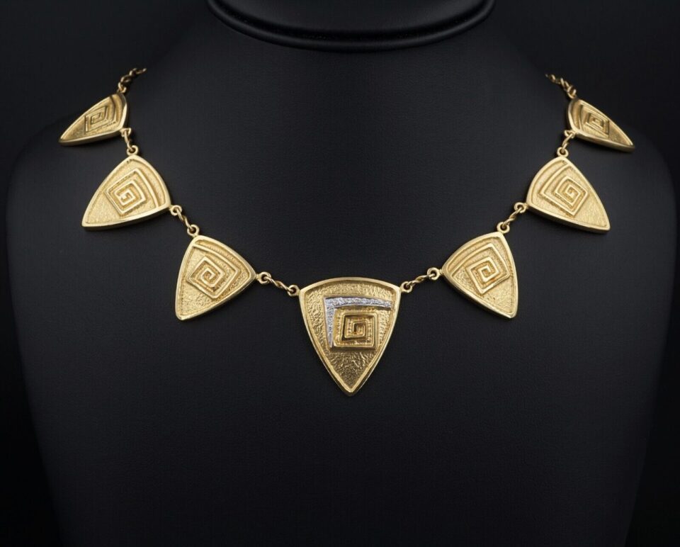Larry Golsh Necklace 18k Gold Diamond Shield Panel Pala Mission 18", view 2