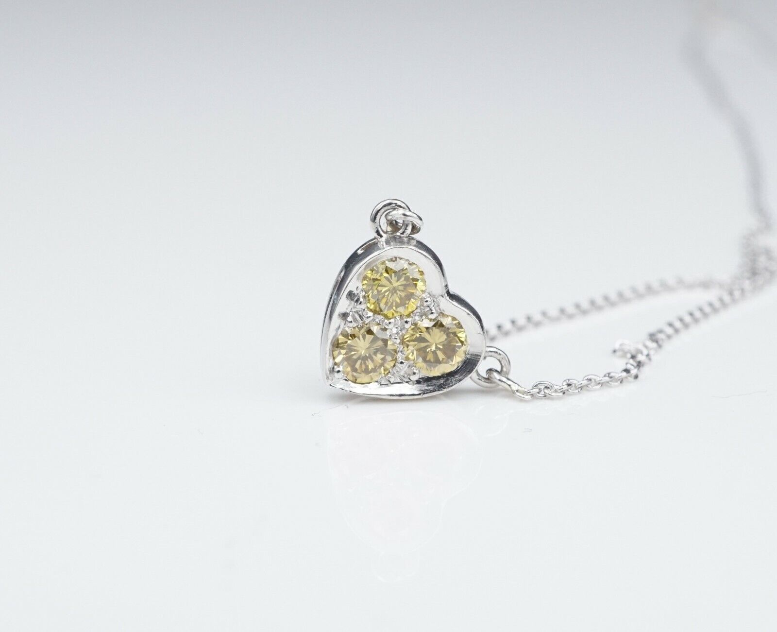 Platinum Natural Fancy Yellow Diamond Heart Pendent Necklace 18", view 7