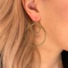 Modernist 9k Yellow Gold Open Circle Dangle Hoop Earrings 1.6" Jean Mahie, view 2