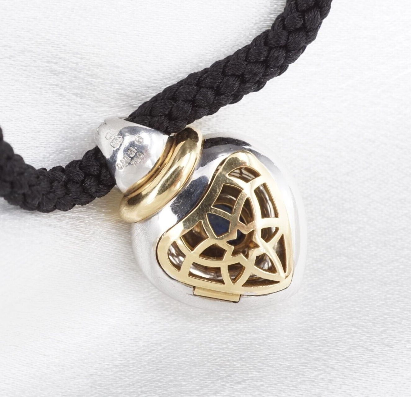Designer 18k Heart Pendant Palladium Sapphire Pave Diamond Locket, view 7