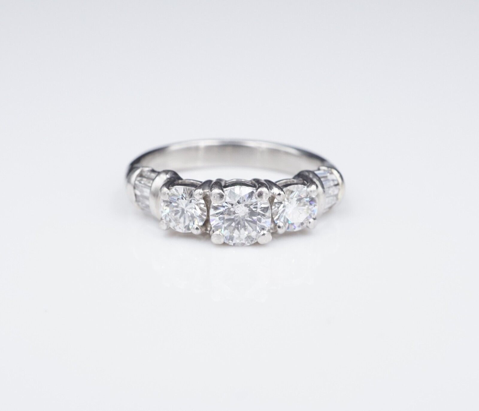 Platinum 1 cttw Natural Diamond Baguette Engagement Ring Size 5 3-Stone, view 1