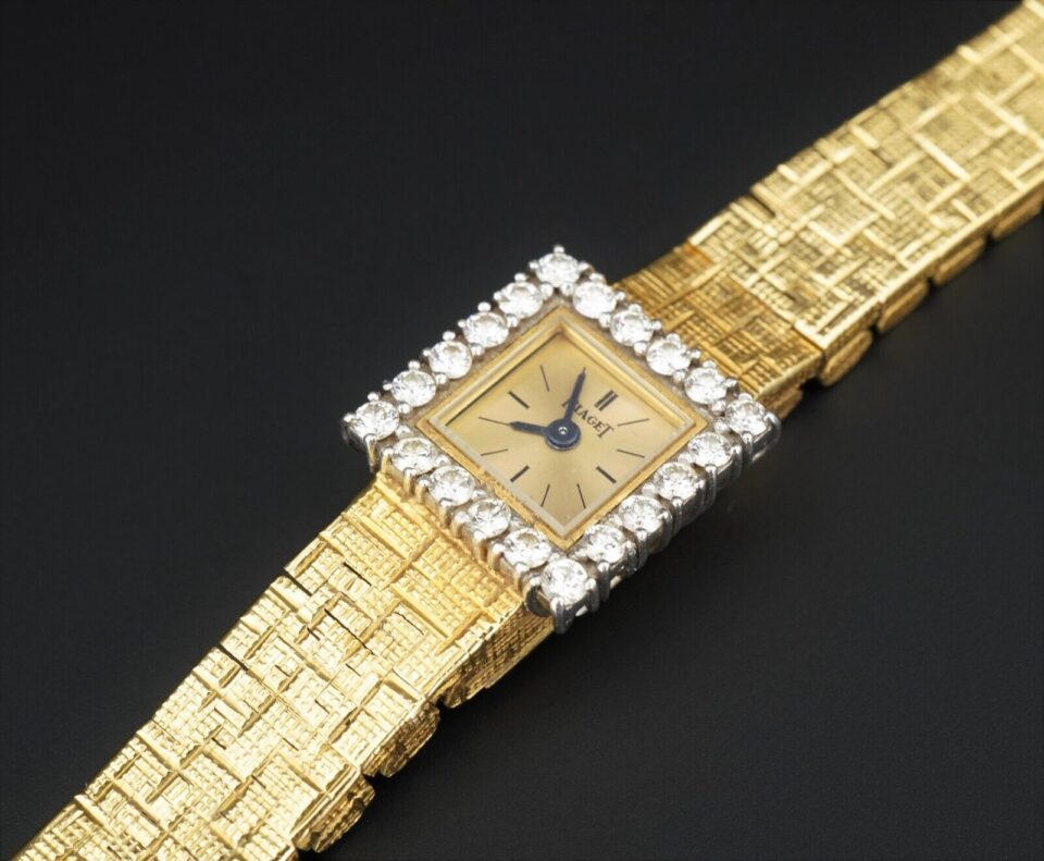 Ladies Piaget Van Cleef Arpels 18k Yellow Gold Platinum Diamond Bezel Watch W770