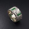 Vintage Apple Green Jade and Diamond 14k Gold Wide Band Ring Size 5.5, view 3