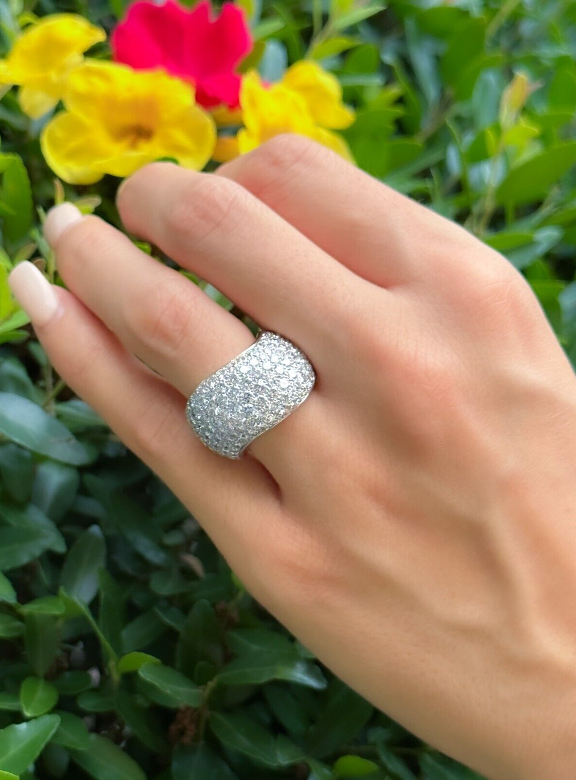 Cartier 18k Pave Diamond Wave Ring 5 carat Bombe Dome Size 5.75 Euro 51, view 3
