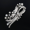 Diamond Ribbon Brooch 18k White Gold 9 carat 3" Luxe, view 1