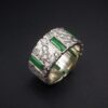 Vintage Apple Green Jade and Diamond 14k Gold Wide Band Ring Size 5.5, view 1