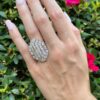 Vintage 18k White Gold Diamond Pave Cocktail Shield Ring Size 6.5, view 7