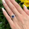 14k Natural Sapphire Diamond Solitaire Ring White Gold Size 6.5 Vintage, view 3