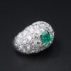 18k Pave Diamond Emerald Dome Ring White Gold 4ctw Sz 7 French Statement, view 5