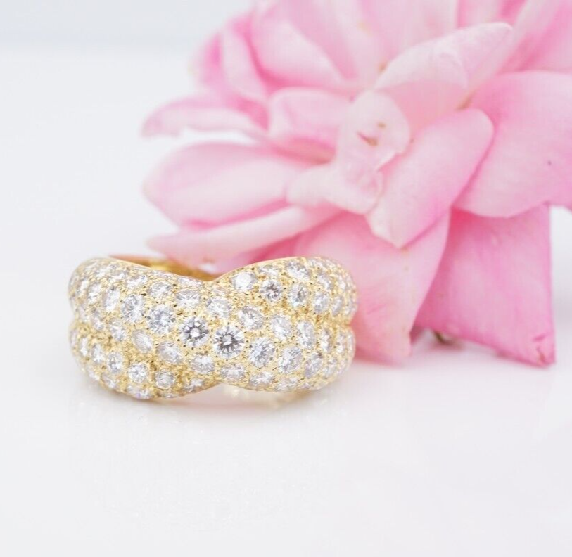 Van Cleef 18k Pave Diamond Ring Crossover Entrelacs Size 5.25 Euro 50 VCA, view 3