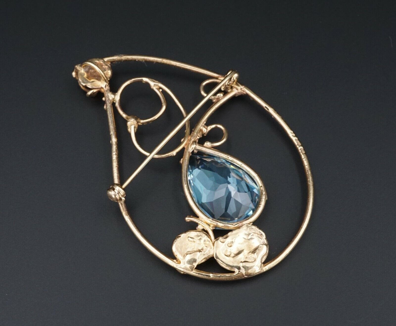 Jean Mahie Blue Topaz Pendant Brooch 9k Yellow Gold, view 3