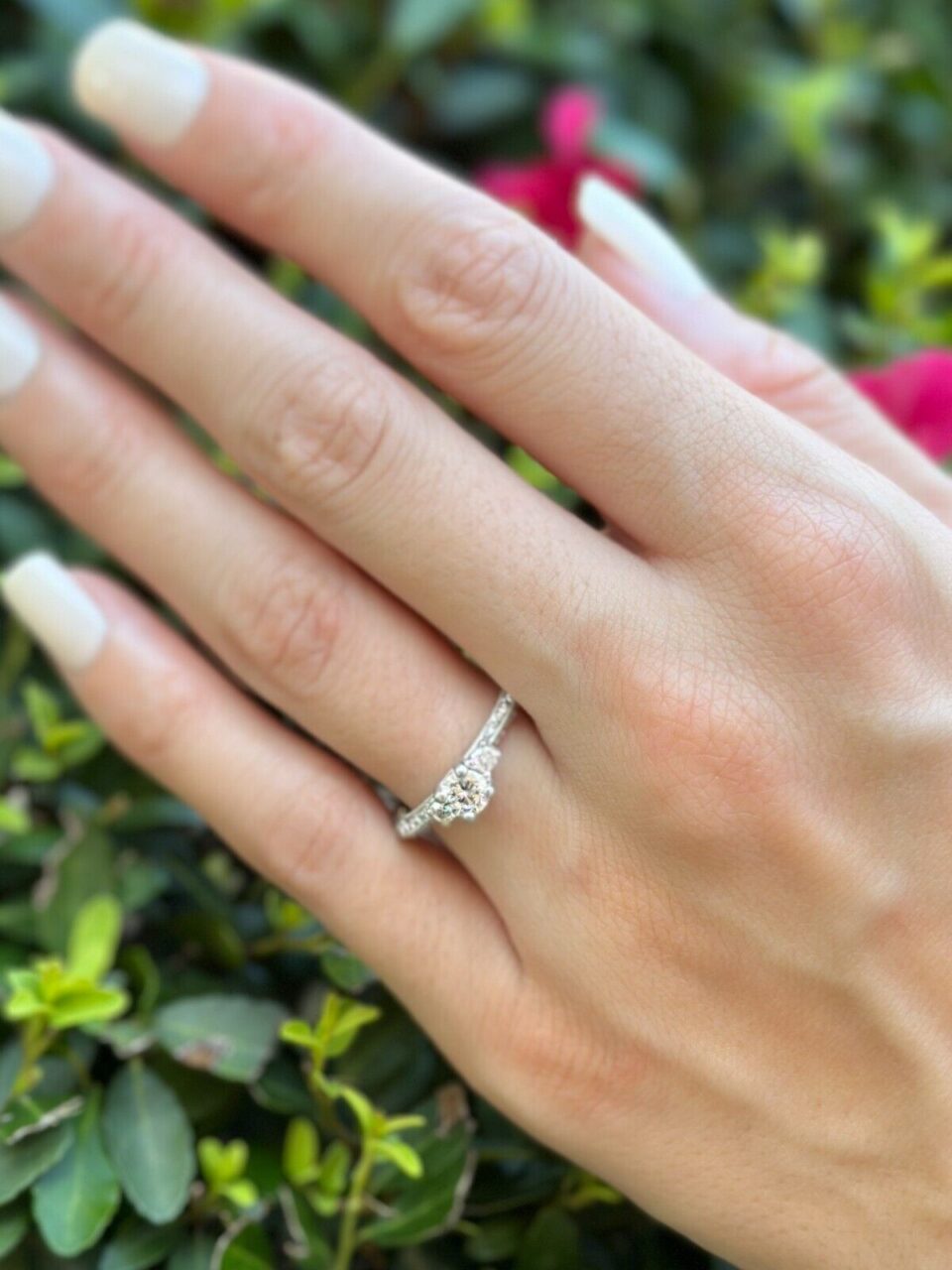 Platinum Tacori Diamond 3 Stone Eternity Engagement Ring Sz 7.25 with Box shown worn