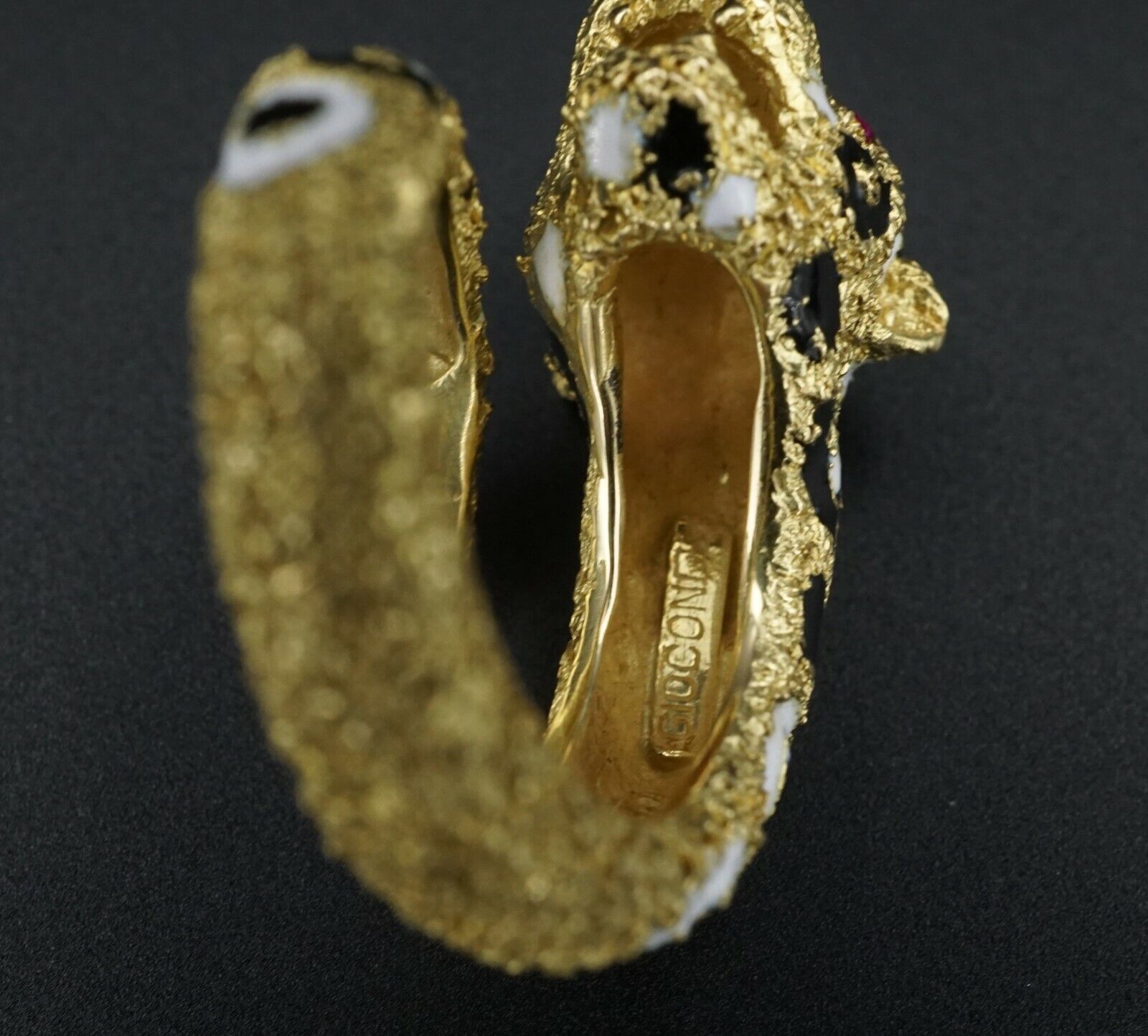 Gioconda Enamel Leopard Ring Cat Bypass 18k Yellow Gold Size 5, view 6