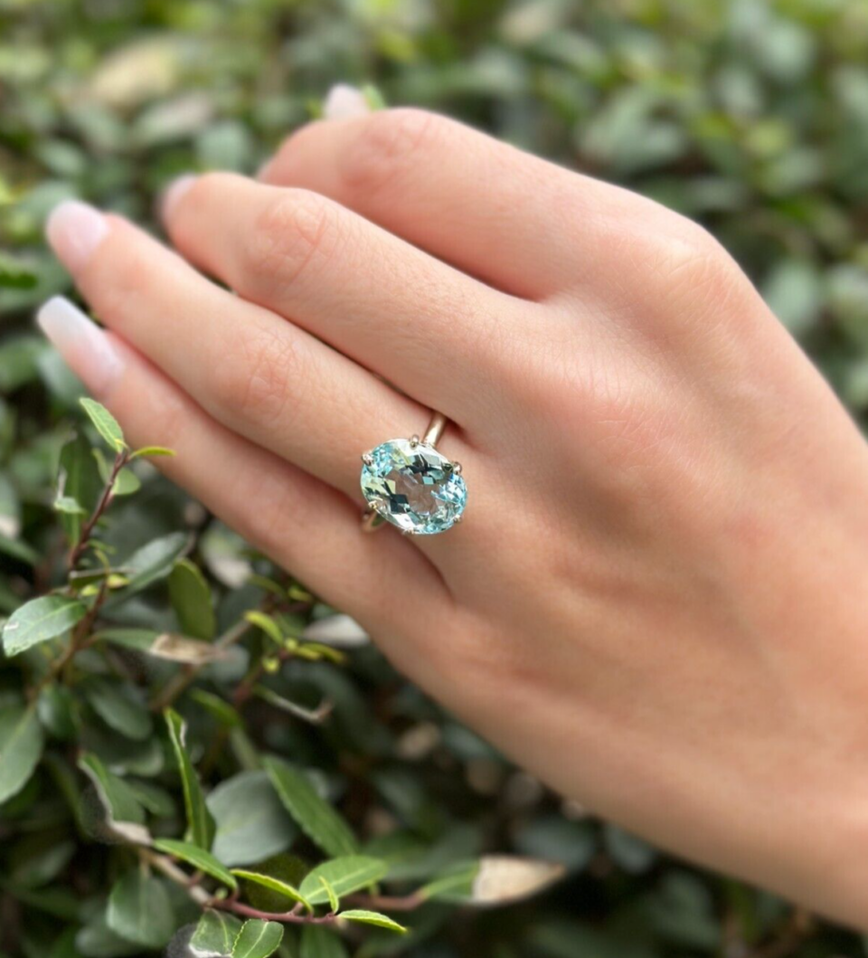 14K White Gold Natural Aquamarine 6.5ct Cocktail Candy Ring Size 7.25, view 2