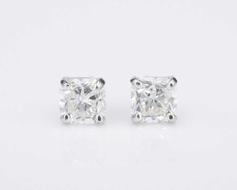 Tiffany Platinum Lucida Diamond Stud Earrings 2.19 carat VVS with Box EG2405