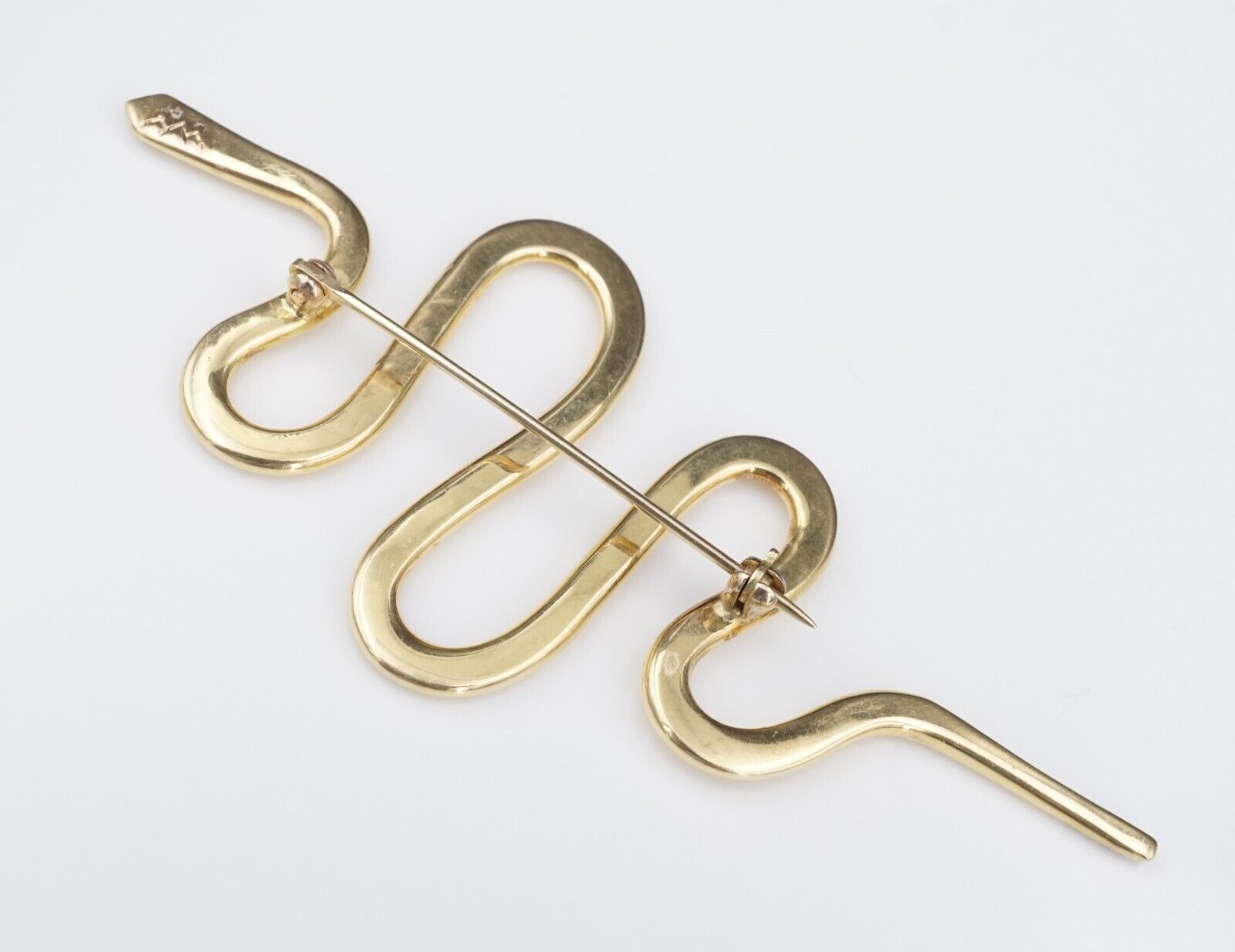 Native American Snake Brooch Pin 18k Yellow Gold Serpent 4", view 6
