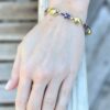 Vintage 2-Tone 18k Gold Lapis Inlay Scarab Ankh Bracelet 7.75" shown worn