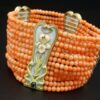 Art Nouveau Plique a Jour Sapphire Station Bracelet Coral 18k Enamel Rare, view 4