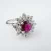14k White Gold Cushion Ruby Diamond Floral Halo Ring Size 6.5, view 4