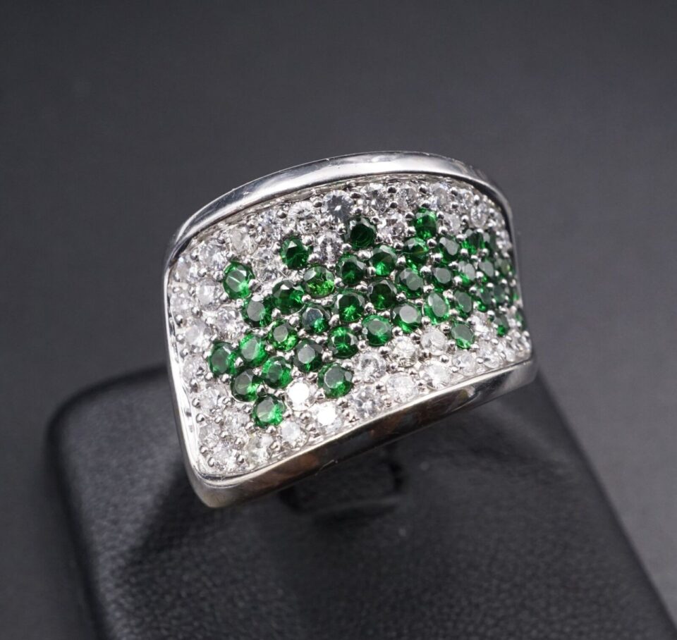 2 carat Diamond Tsavorite Garnet Ring Pave 18k White Gold Size 8.25, view 3