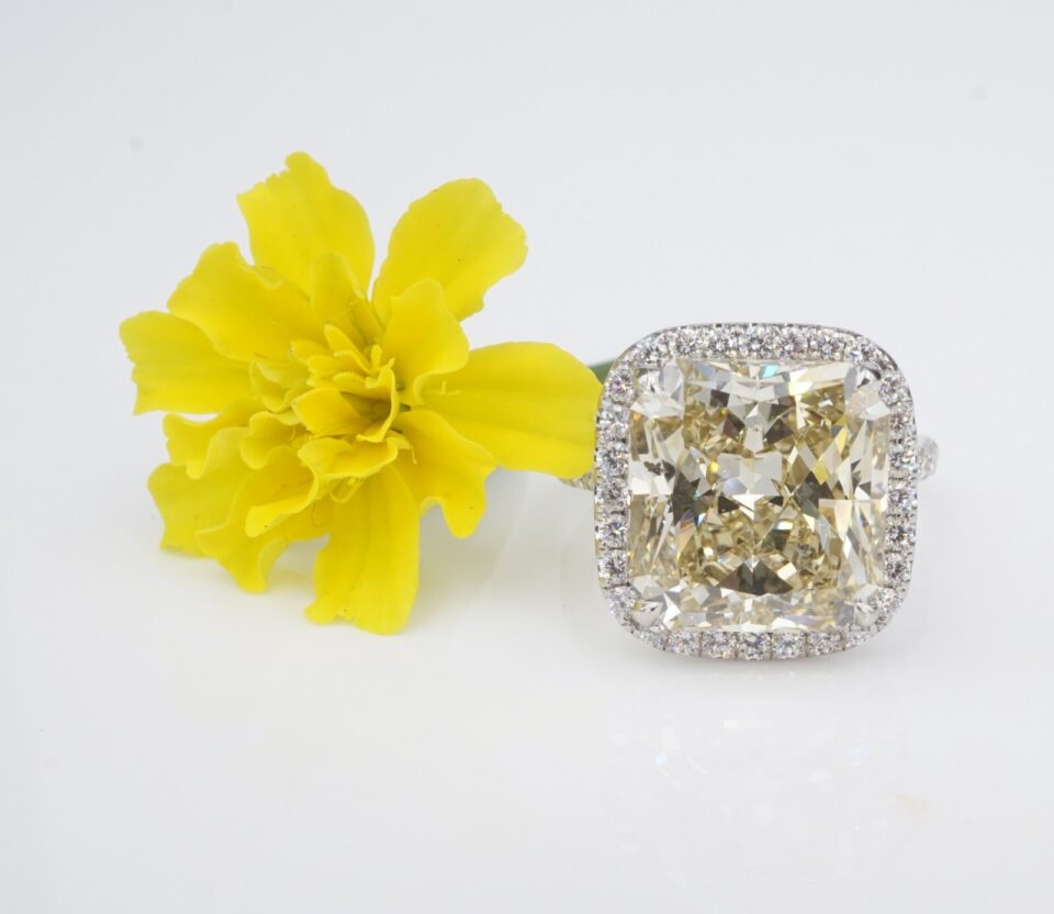 Fancy Yellow Diamond Ring 9.02 carat Platinum Halo GIA CO1239