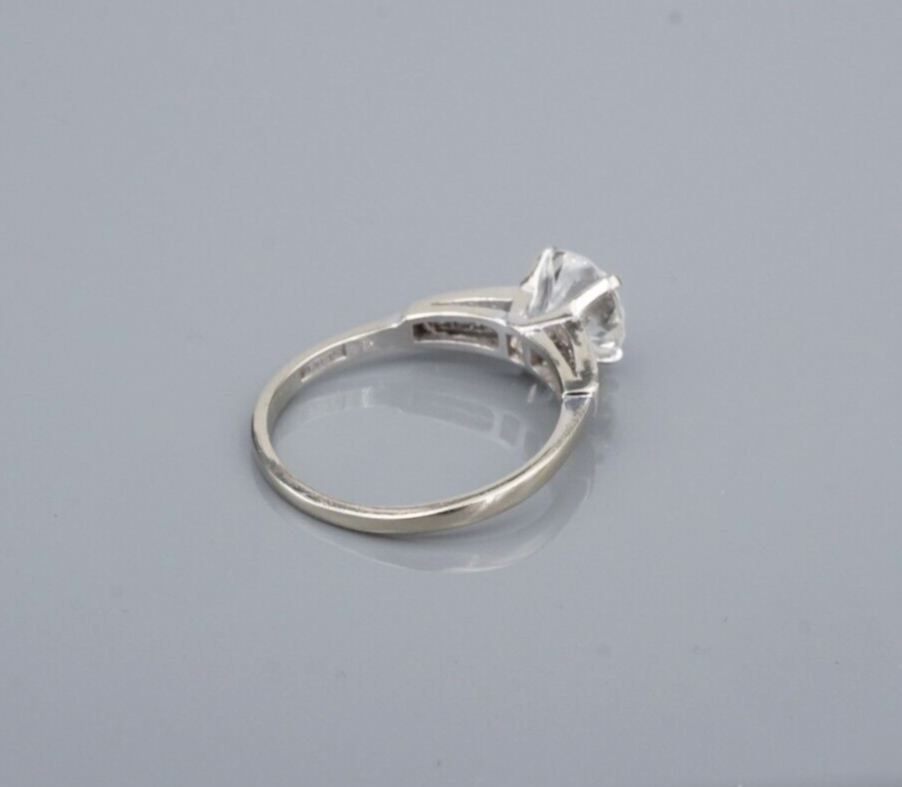 Vintage Diamond Engagement Ring 14k White Gold Solitaire Size 7 Vintage, view 4