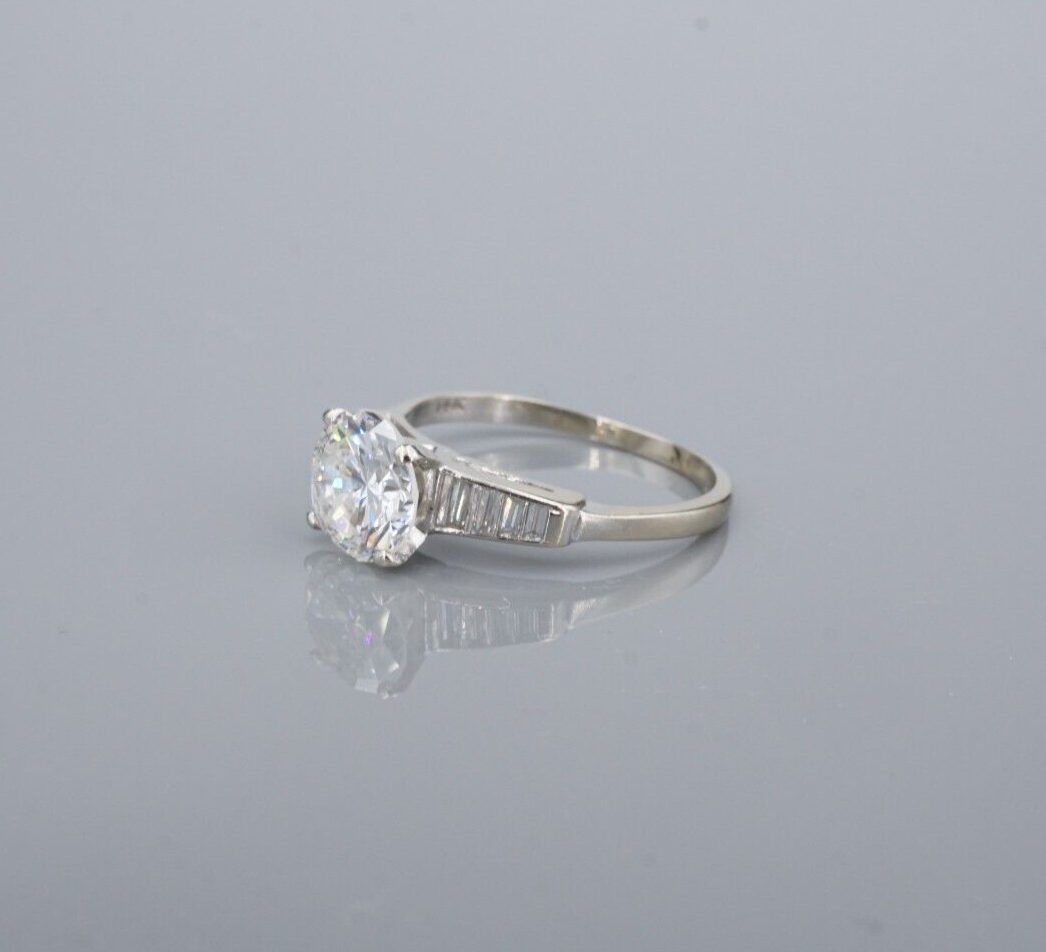 Vintage Diamond Engagement Ring 14k White Gold Solitaire Size 7 Vintage, view 3