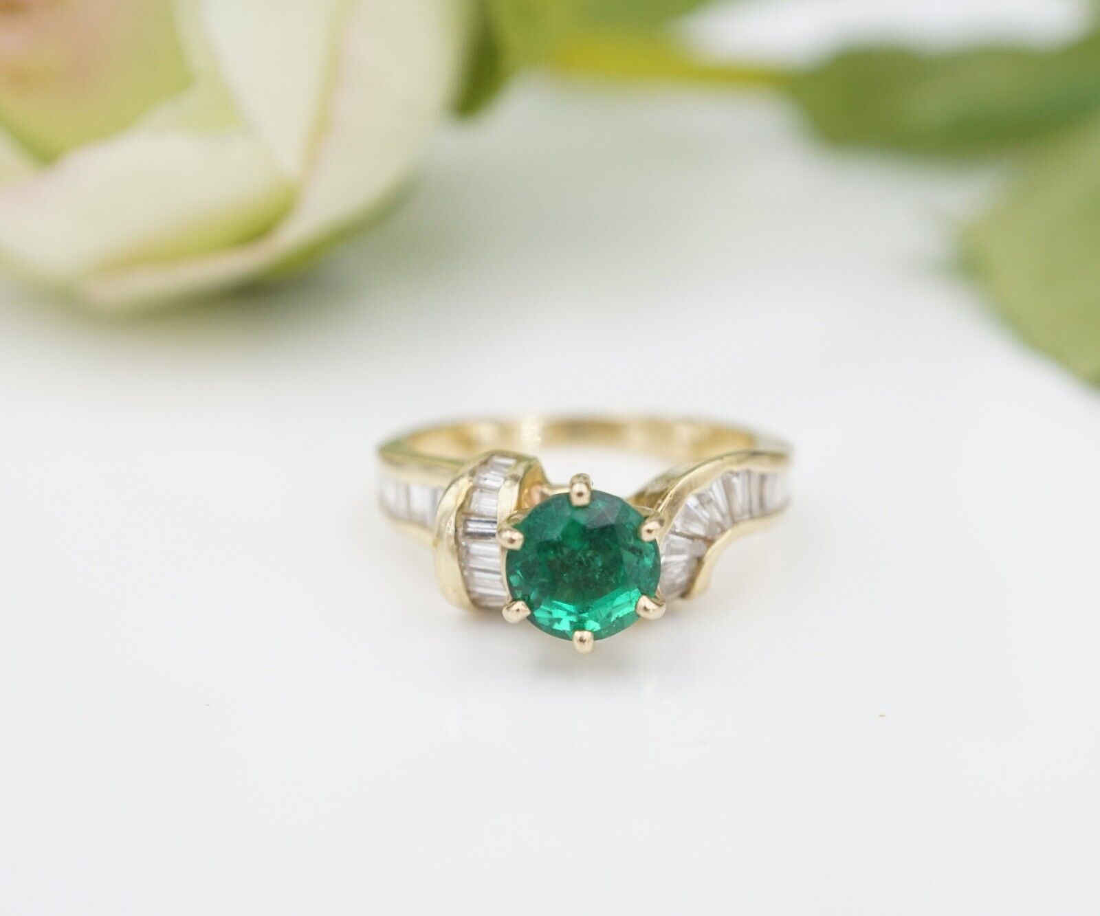 14k Emerald and Diamond Ring Yellow Gold 2 carat Natural Size 6, view 1