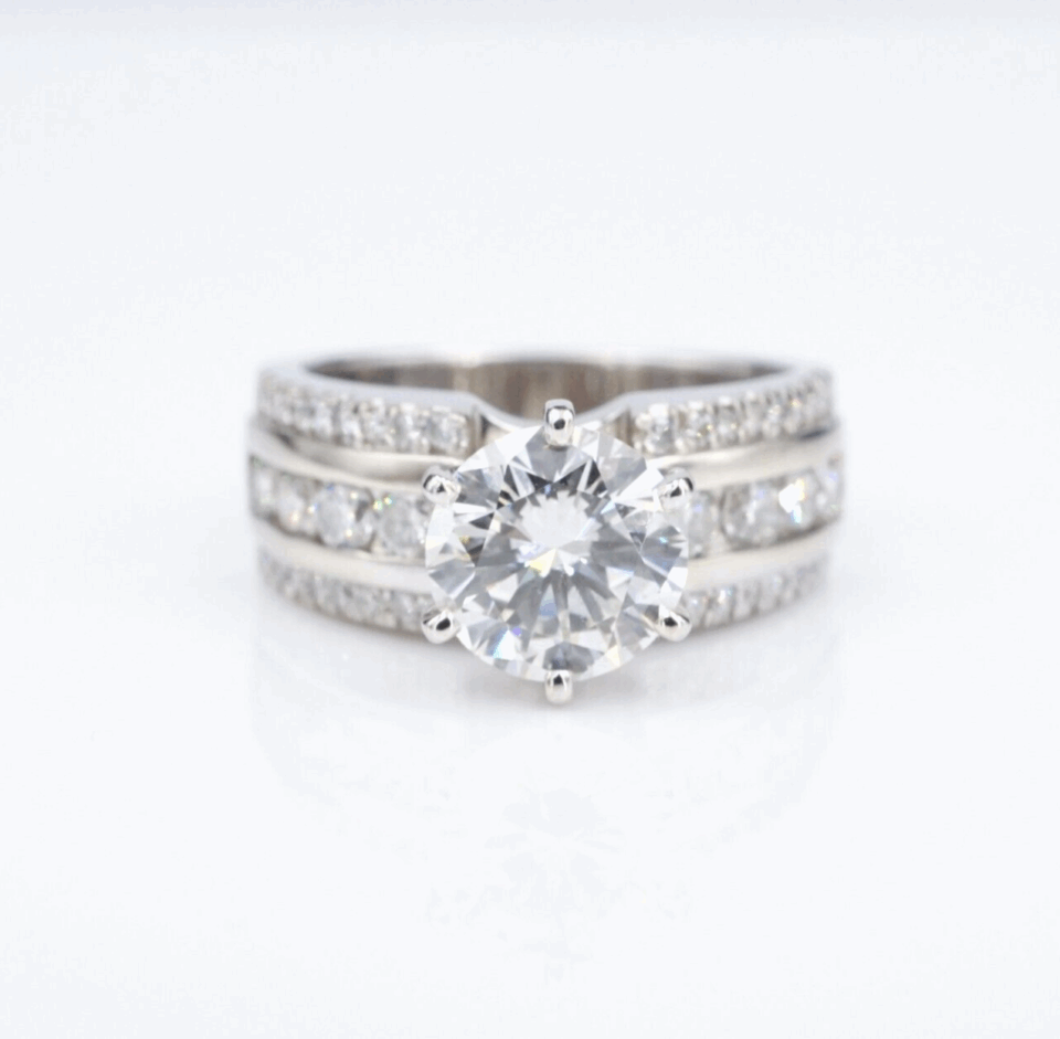 14k Diamond Engagement Ring White Gold Ideal Cut 3 ctw Size 8 EGL J SI1, view 2