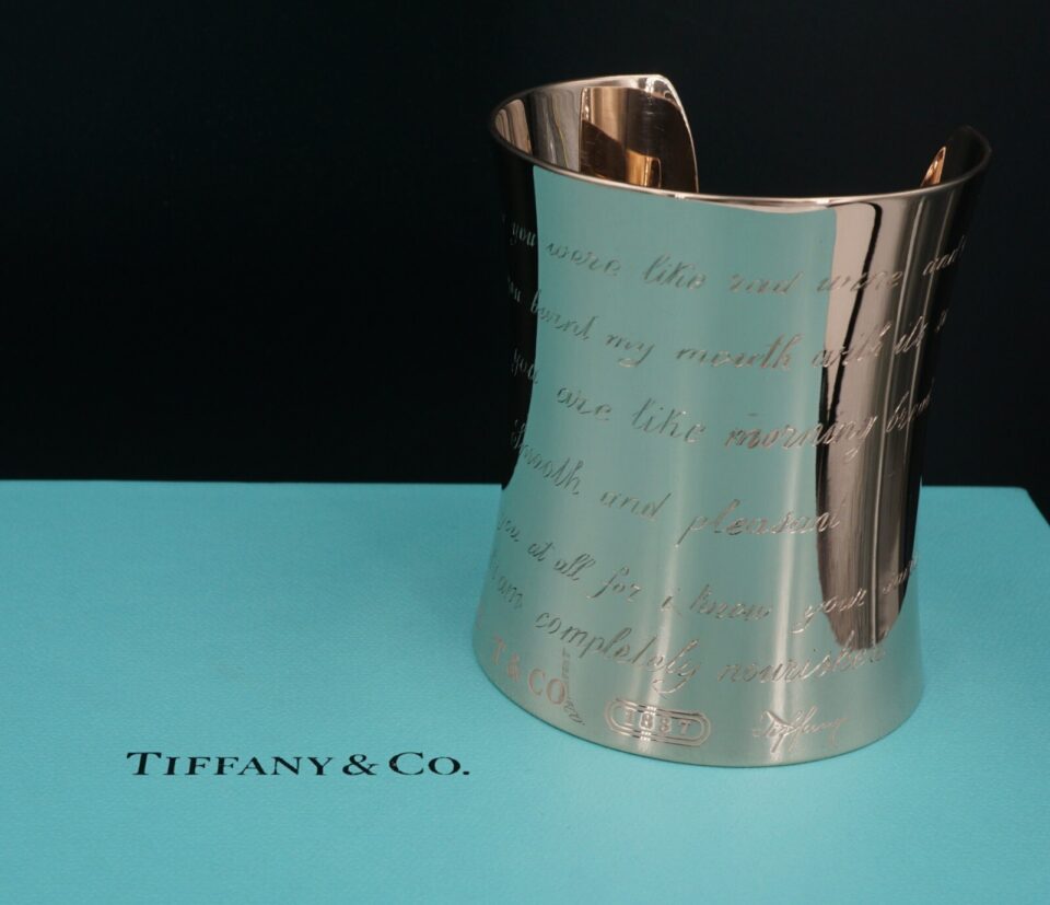 Tiffany Wide Rose Gold Rubedo Cuff Bracelet w/ Engraved Amy Lowell Poem BG1008