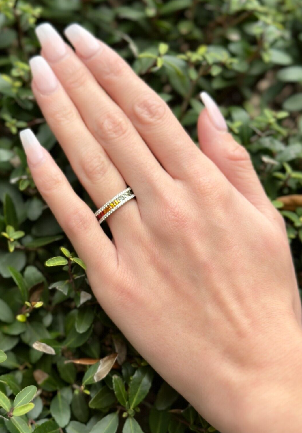 14k Diamond Rainbow Sapphire Band Ring White Gold Size 7.25 NWOT, view 12