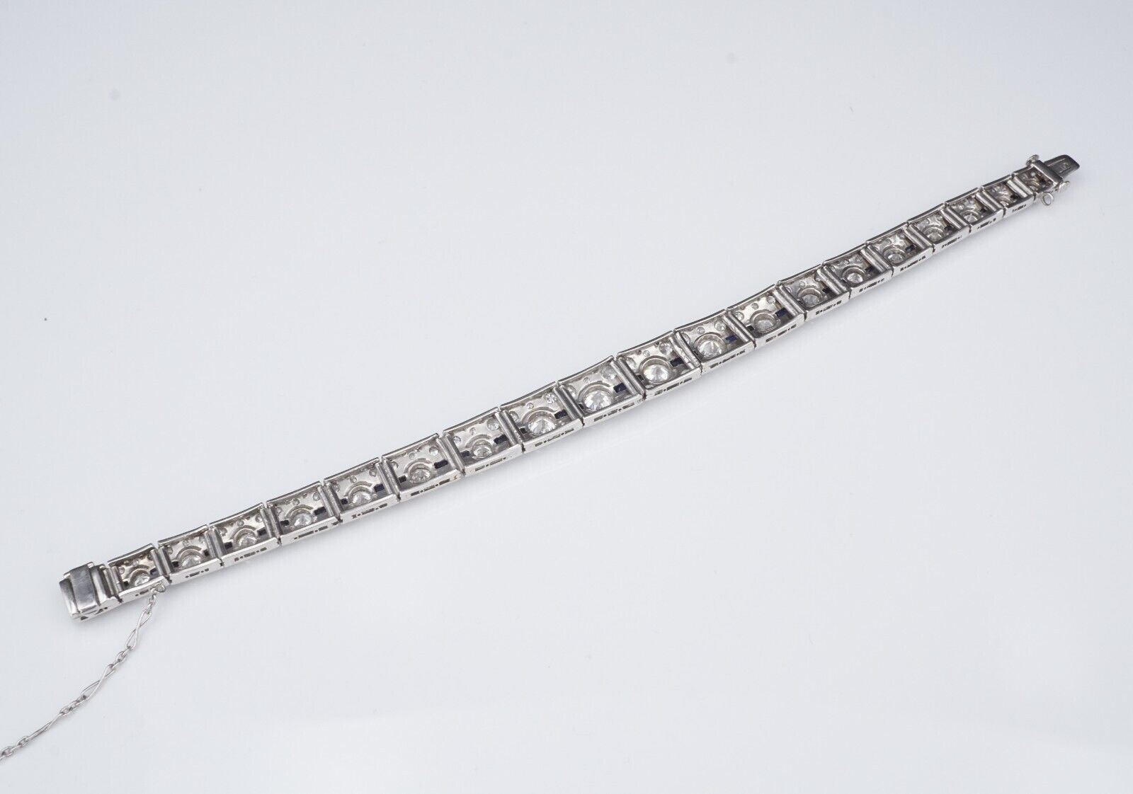 Art Deco Sapphire Diamond Bracelet Platinum Antique 9 carats 7.25", view 8