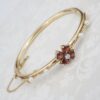 Vintage Diamond Garnet Pearl Hinged Bangle Bracelet 14k Yellow Gold 6.5", view 1