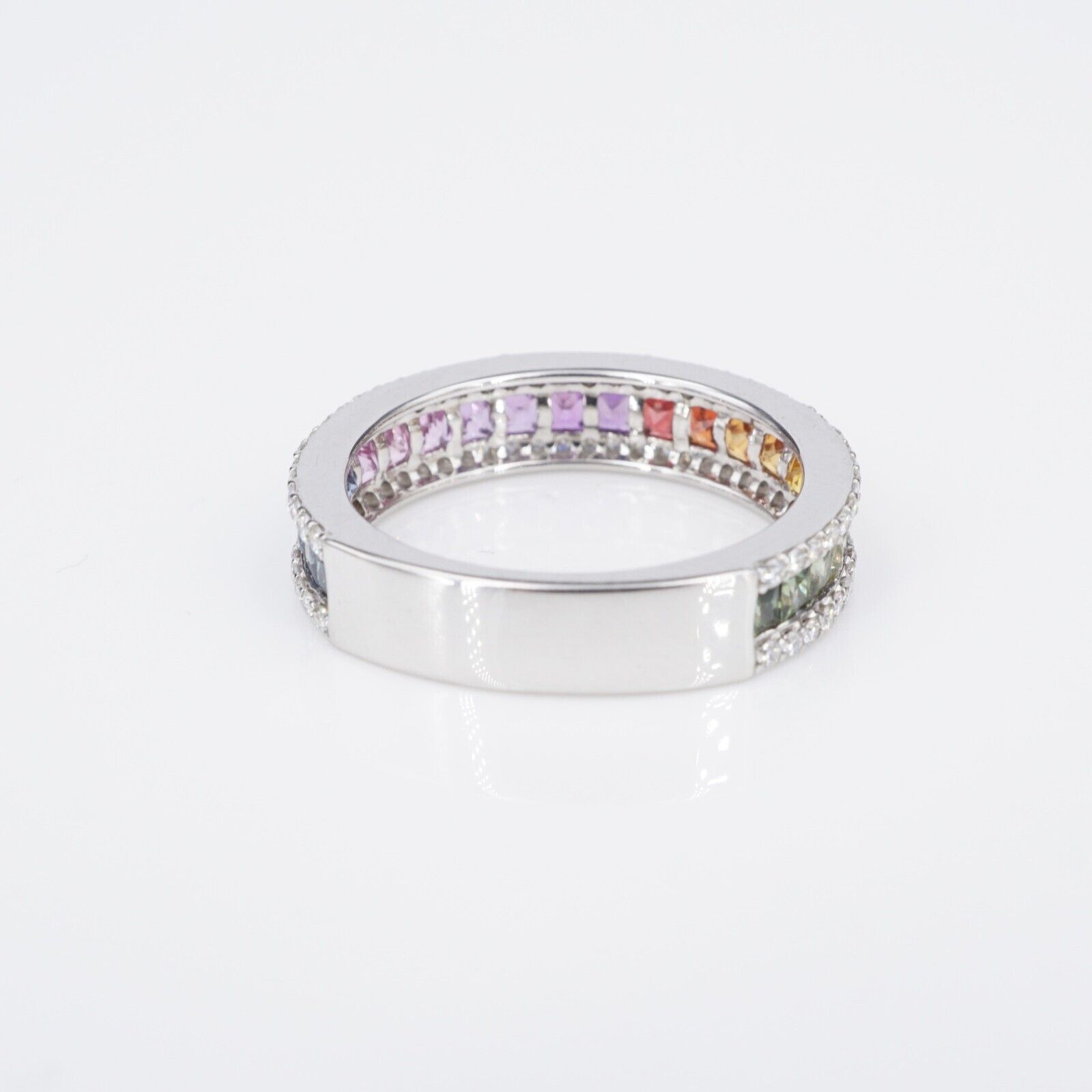 14k Diamond Rainbow Sapphire Band Ring White Gold Size 7.25 NWOT, view 9