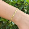 18k Diamond Bezel Station Bangle Bracelet Gold 8" Hammer Textured, view 5