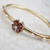 Vintage Diamond Garnet Pearl Hinged Bangle Bracelet 14k Yellow Gold 6.5", view 4