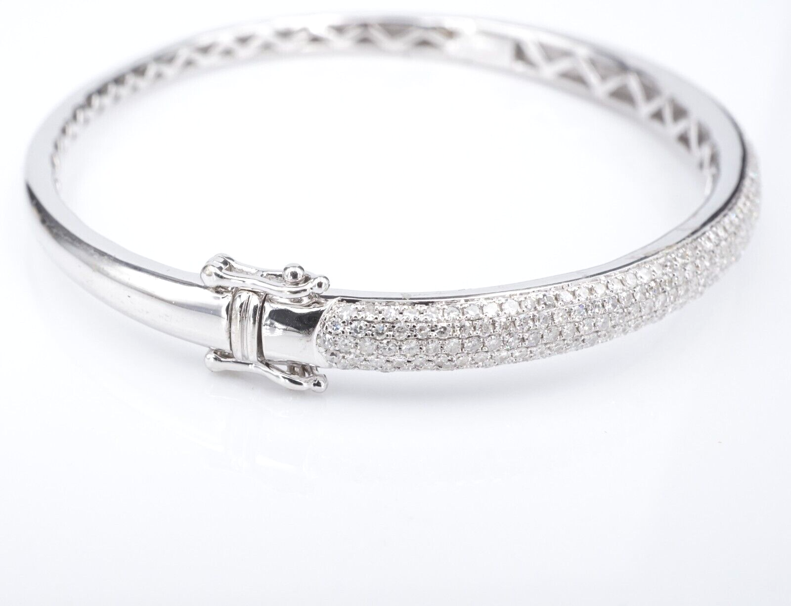 3ct Natural Pave Diamond Hinged Bangle Bracelet 14k White Gold 7" Classic, view 4