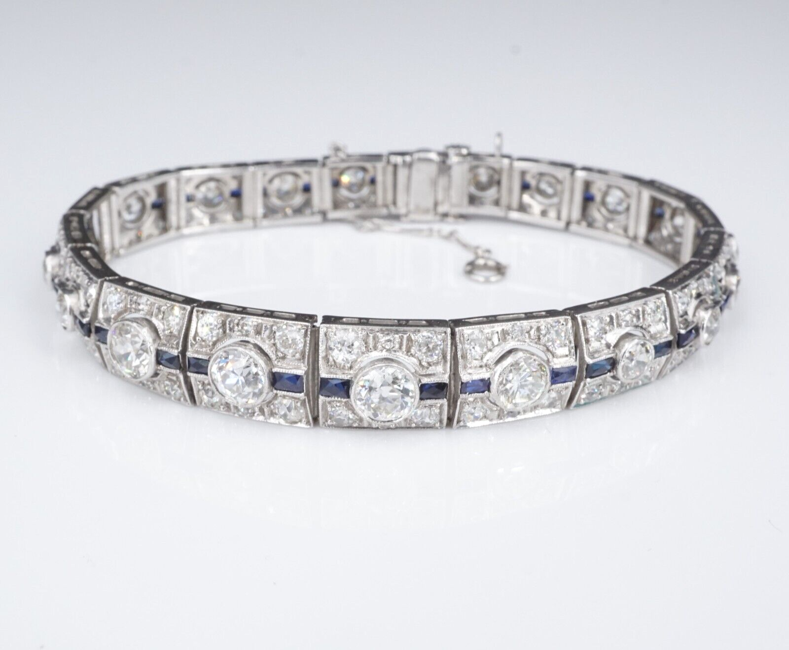 Art Deco Sapphire Diamond Bracelet Platinum Antique 9 carats 7.25", view 1