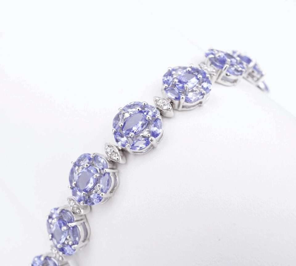 14k White Gold Tanzanite Diamond Bracelet Natural 7" Vintage BG949