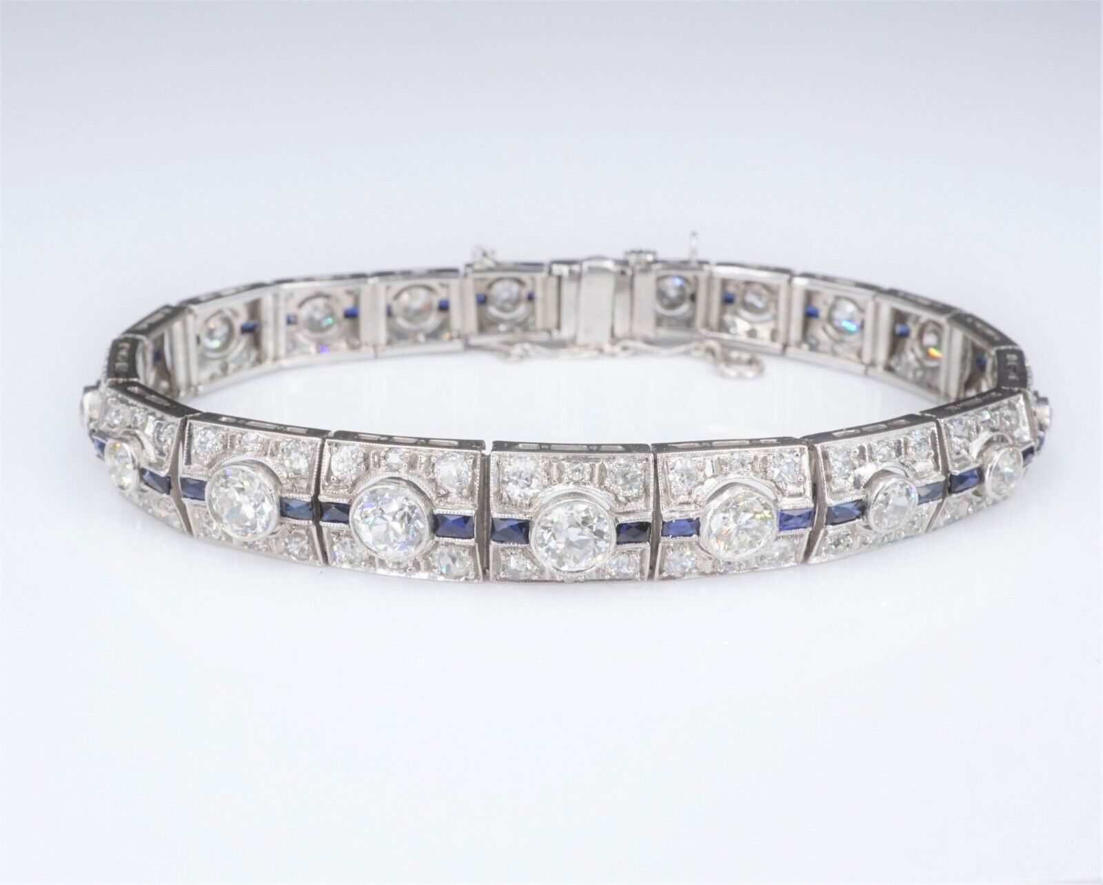 Art Deco Sapphire Diamond Bracelet Platinum Antique 9 carats 7.25", view 3
