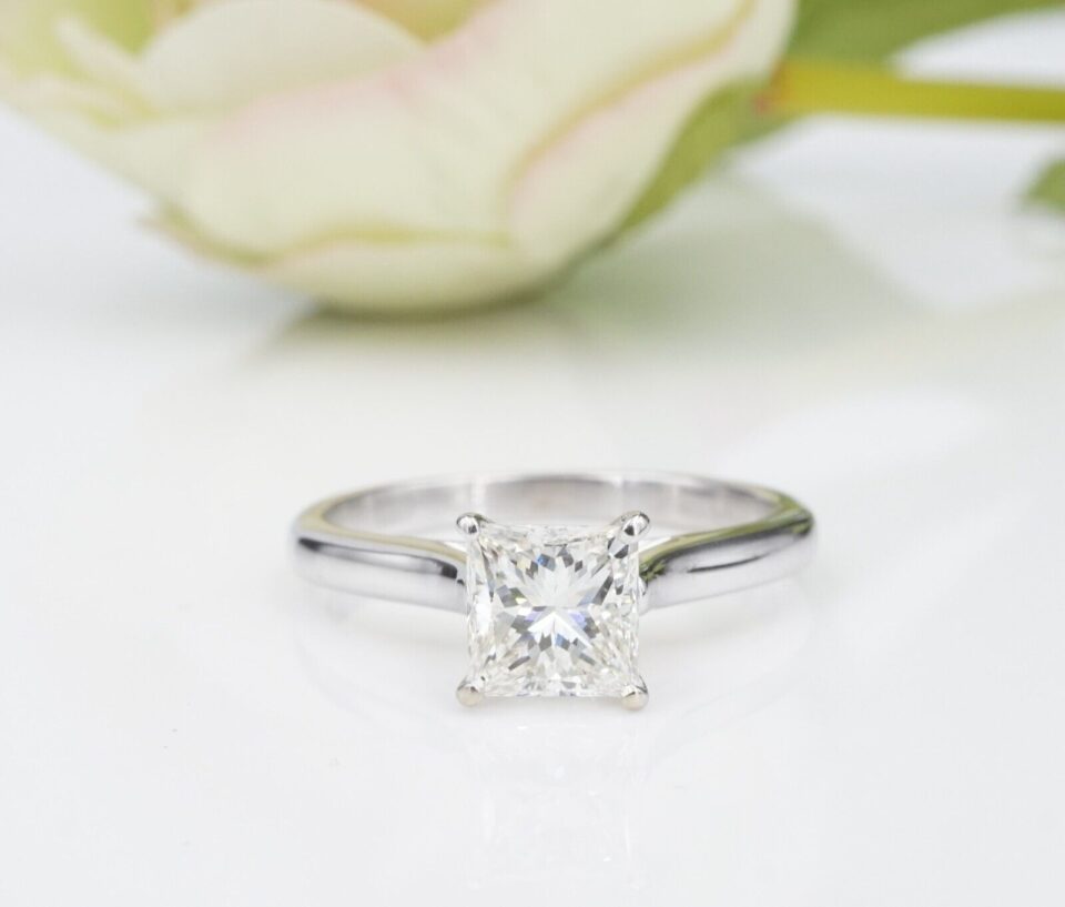 14k Gold 1ct Diamond Engagement Ring Solitaire Princess H VS1 Size 6.5 RG4645