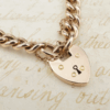 Victorian 9k Rose Gold Curb Link Heart Padlock Charm Bracelet 7" 7mm, view 1