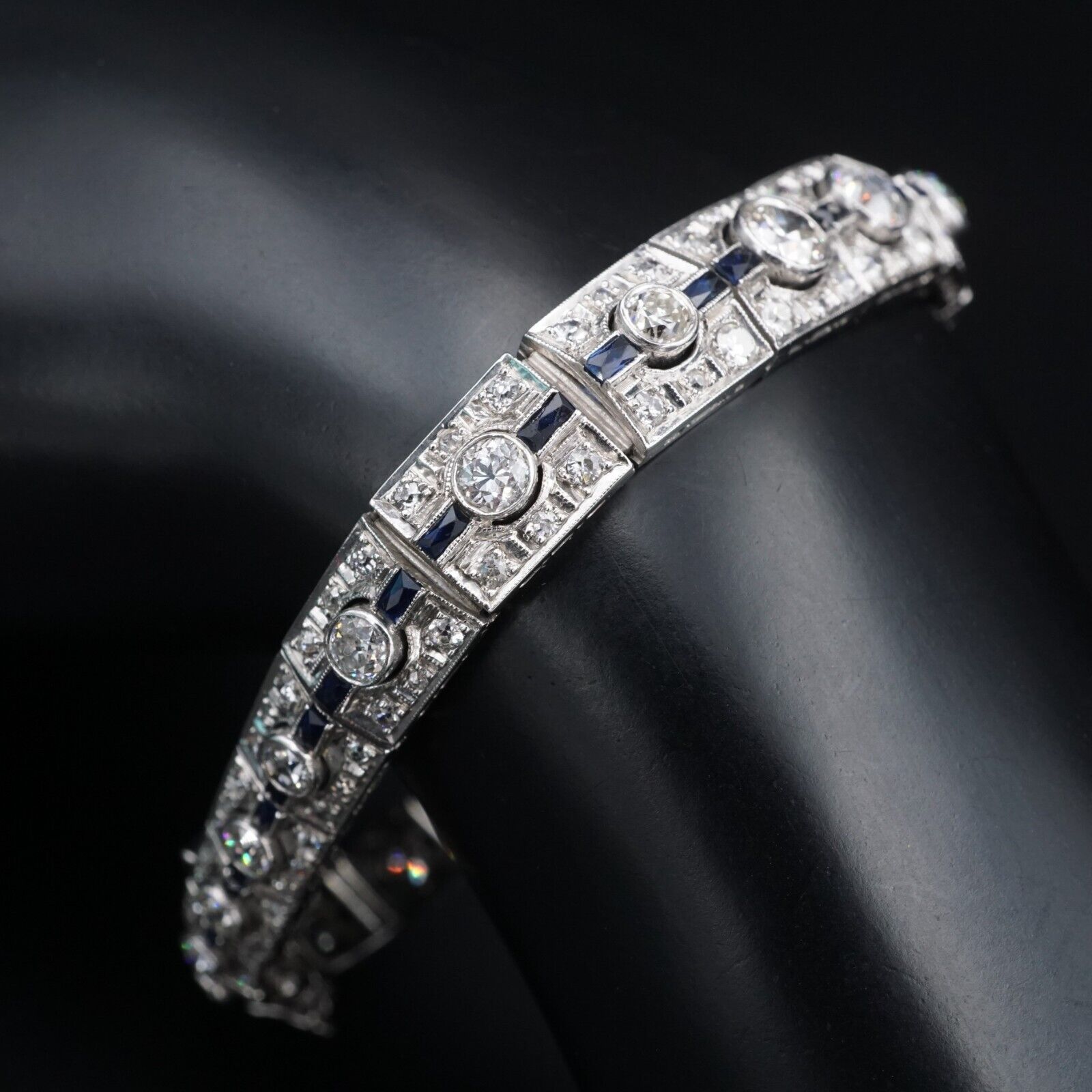 Art Deco Sapphire Diamond Bracelet Platinum Antique 9 carats 7.25", view 4